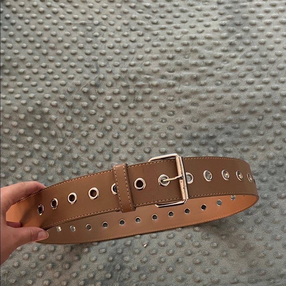 Vintage Tan Leather Belt with Silver Buckle